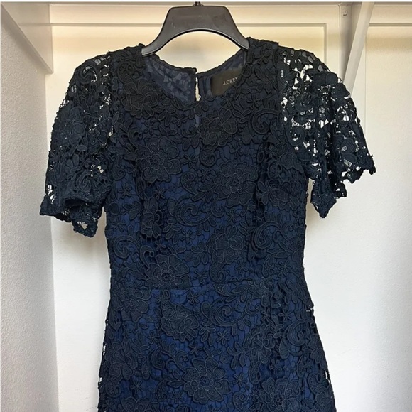 J.crew Shift Dress 6 Black & Blue Lace Overlay Short Sleeve - Picture 2 of 4